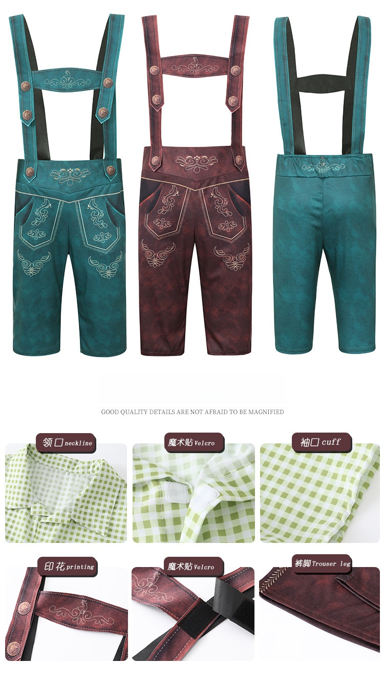 Mens Traditional Bavarian Lederhosen Costume Set with Embroidered Design